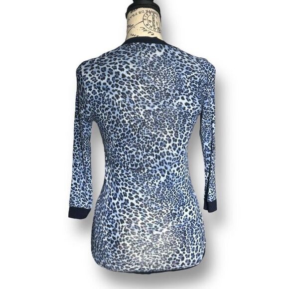 Zara Trafaluc Blue Leopard Animal Print Cardigan Button Up Y2K Retro Boho Top - Picture 6 of 7